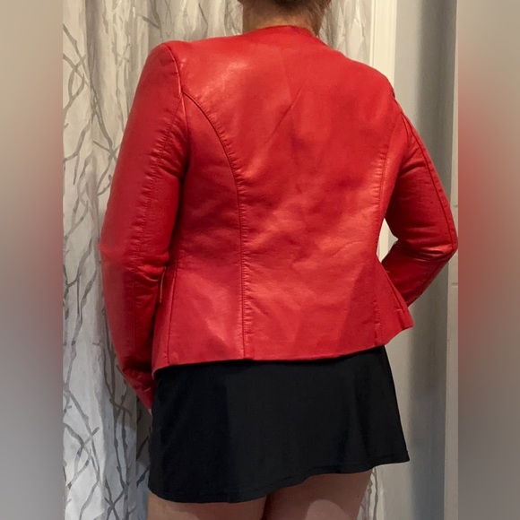 BLACK RIVET {Women's Red Faux Leather Blazer/Jacket. Size M - Picture 7 of 15